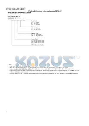 UT6716455WPA datasheet - 64K SRAM, 8Kx8. 55ns access time Lead finish solder. Prototype flow.
