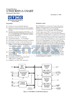 UT82CRH51AC-68WCX datasheet - USART. Lead finish optional. CMOS compatible I/O level.