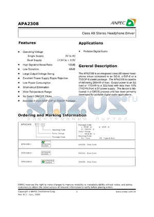 APA2308JI-TR datasheet - 3-6 V, class AB stereo headphone driver