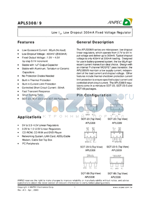 APL5308-17AC-TR datasheet - 1.7 V,  low IQ, low dropout 300 mA fixed voltage regulator