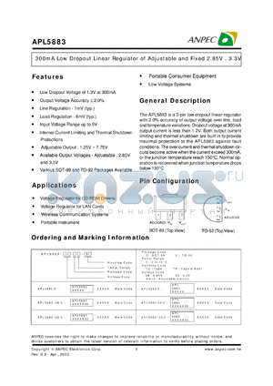 APL5883-EC-TU datasheet - Adj,  300 mA low dropout linear regulator of adjustable and fixed voltage