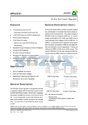 APL5331U5C-TR datasheet - 3 A bus termination regulator