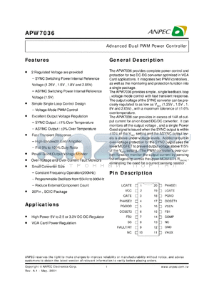 APW7036-15KC-TU datasheet - 1.5 V,dual advanced PWM power controller