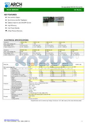 NI25-3-1.5S datasheet - 1.5 V, 15 W, encapsulated DC-DC converter