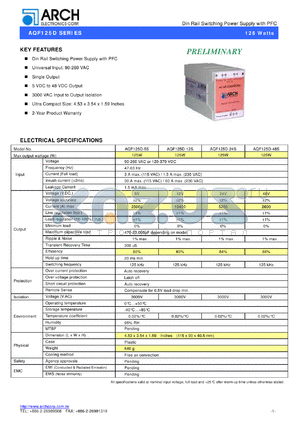 AQF125D-48S datasheet - 48 V, 125 W, din rail switching power supply with PFC