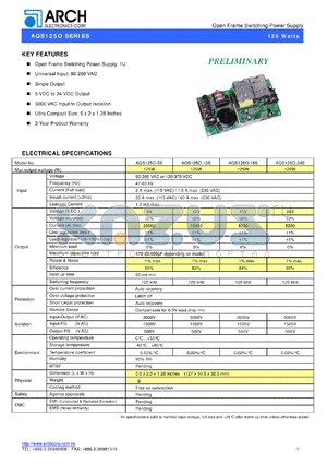 AQS125O-24S datasheet - 24 V, 125 W, open frame switching power supply with PFC