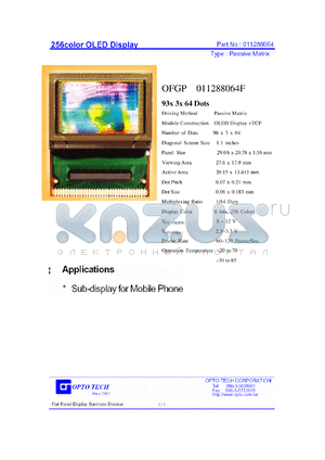 OFGP011288064F datasheet - 256 color OLED display