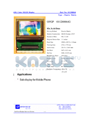 OFGP011288064G datasheet - 65K color OLED display