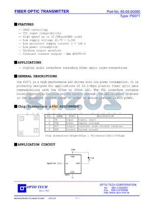 PS071 datasheet - Fiber OPIC transmitter