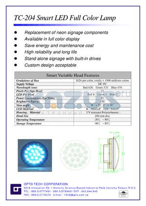 TC-204 datasheet - Smart LED full color lamp