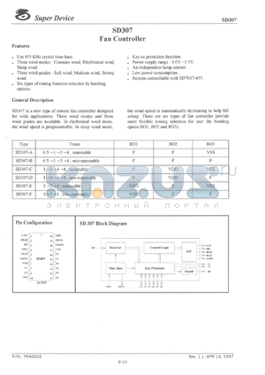 SD307-B datasheet - 4.5 V, fan controller