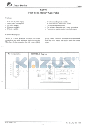 SD995-02 datasheet - 3 V, dual tone melody generator