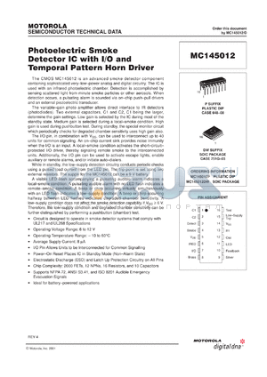 MC145412P datasheet - Photoelectric smoke detector with I/O and temporal pattern horn drover
