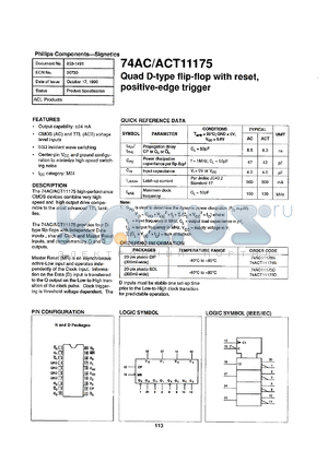 74AC11175D datasheet - 5 V, quad D-type flip-flop with reset, positive-edge trigger