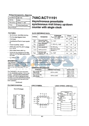 74ACT11191D datasheet - 5 V, asynchronous presettable synchronous 4-bit binary up/down counter with single clock