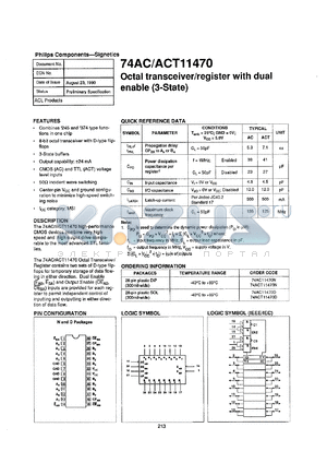 74AC11470N datasheet - 5 V, octal transceiver/register with dual enable (3-state)
