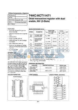 74AC11471N datasheet - 5 V, octal transceiver/register with dual enable, INV (3-state)