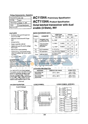 74AC11544N datasheet - 5 V, octal latched transceiver with dual enable (3-state), INV