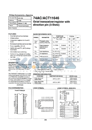 74ACT11646D datasheet - 5 V, octal transceiver/register with direction pin (3-state)