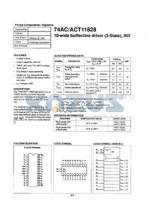 74AC11828N datasheet - 5 V, 10-wide buffer/line driver (3-state),INV