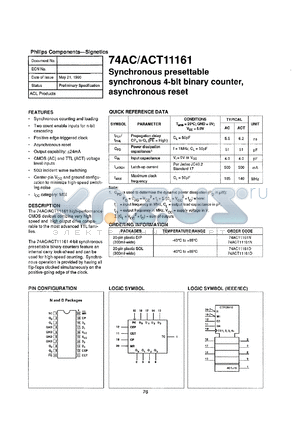 74AC11161D datasheet - 5 V, synchronous presettable synchronous 4-bit bunary counter, asynchronous reset