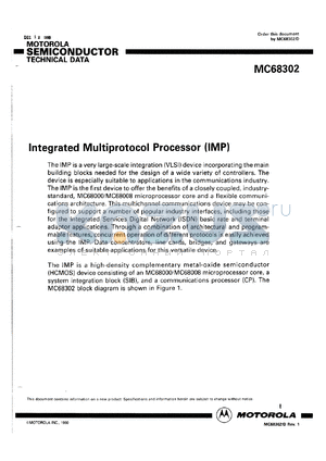 MC68302IFE16 datasheet - Integrated multiprotocol processor (IMP). Frequency 16.67 MHz.