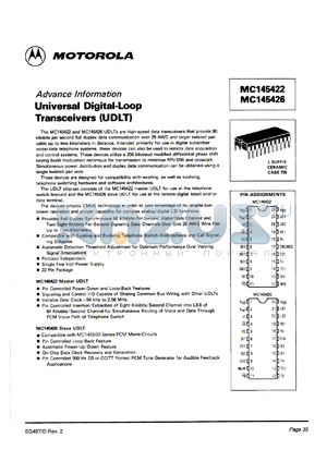 MC145422L datasheet - Universal digital-loop transceiver (UDLT).
