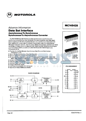 MC145428L datasheet - Data Set Interface asynchronous-to-synchronous, synchronous-to-asynchronous converter.