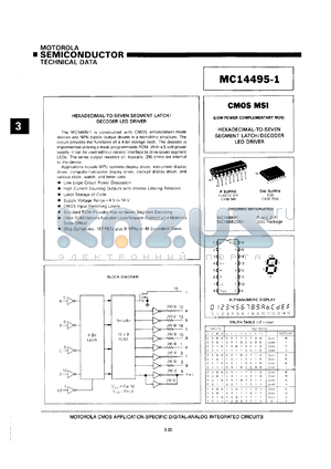 MC14495P1 datasheet - Hexadecimal-to-seven segment latch/decoder LED driver.