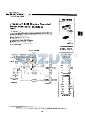 MC14499DW datasheet - 7-segment LED display decoder/driver with serial interface.