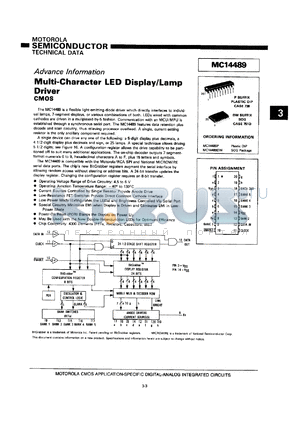 MC14489P datasheet - Multi-character LED display/lamp driver.