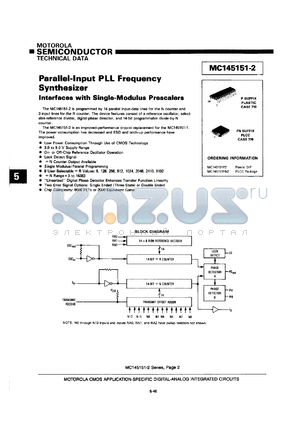 MC145151FN2 datasheet - Parallel-input PLL frequency synthesizer.