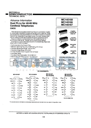 MC145160DW datasheet - Dual PLLs for 46/49 MHz cordless telephones CMOS.