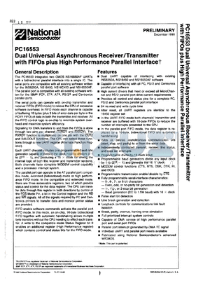 NS16C553V/A+ datasheet - Dual universal asynchronous receiver/transmitter with FIFOs plus high performance parallel interface.