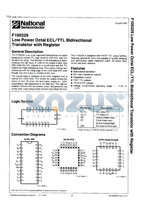 100329QCQR datasheet - Low power octal ECL/TTL bidirectional translator with register. Commercial grade device with burn-in.