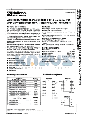 ADC08231BIJ datasheet - 8-bit 2us serial I/O A/D converter with MUX, reference and track/hold.