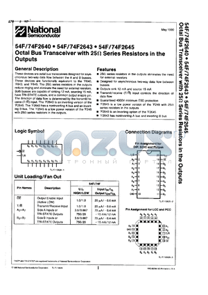 74F2645PCX datasheet - Octal bus transceiver with 25 Ohm series resistors in the outputs. Devices shipped in 13 inches reels.