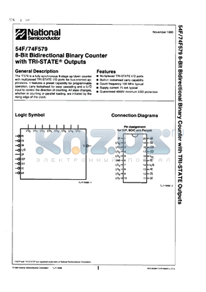 54F579SMQB datasheet - 8-bit bidirectional binary counter with TRI-STATE outputs. Military grade with environmental and burn-in processing shipped in tubes.