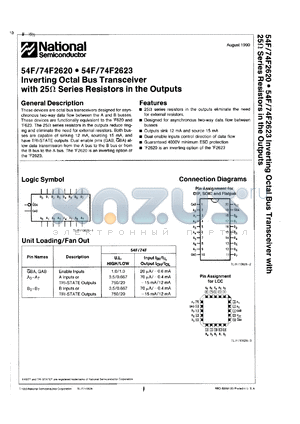 74F2623DCQR datasheet - Inverting octal bus transceiver with 25 Ohm series resistors in the outputs. Commercial grade device with burn-in.