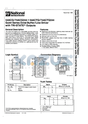74ACQ244PCQR datasheet - Quiet series octal buffer/line driver with TRI-STATE outputs. Commercial grade device with burn-in.