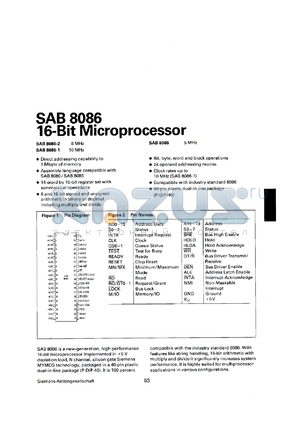 SAB8086-P datasheet - 16-bit microprocessor - 5 MHz.