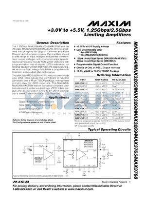 MAX3264C datasheet - +3.0 V to +5.5 V, 1.25 Gbp/2.5Gbp limiting amplifier