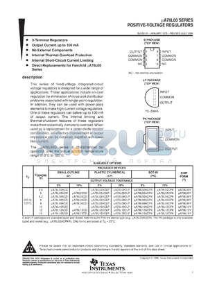 UA78L06CLP datasheet - GENERAL PURPOSE, LOW CURRENT POSITIVE-VOLTAGE REGULATOR