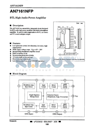 AN7161N datasheet - BTL High Audio Power Amplifier