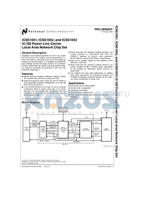 IC/SS datasheet - ICSS1001, ICSS1002, and ICSS1003 IC/SS Power Line Carrier Local Area Network Chip Set