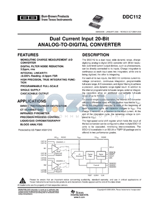 DDC112YK datasheet - Dual Current Input 20-Bit Analog-To-Digital Converter (Rev. B)