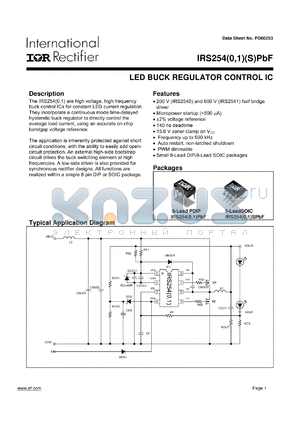 IRS2541 datasheet - LED BUCK REGULATOR CONTROL IC