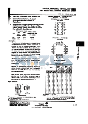 SN54LS83N datasheet - 4-BIT BINARY FULL ADDDERS WITH FAST CARRY