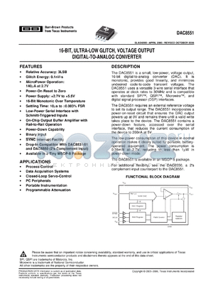 DAC8551A datasheet - 16-Bit Ultra-Low Glitch Voltage Output Digital-to-Analog Converter (Rev. B)