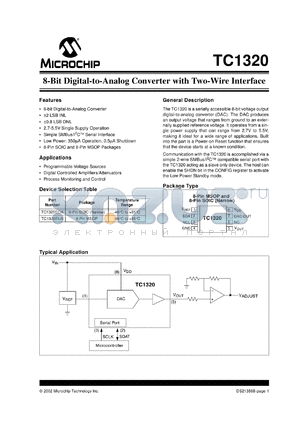 TC1320EOATR datasheet - 8-Bit Digital-to-Analog Converter with Two-Wire Interface